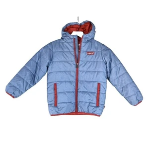 Levi’s Kids Blue Red Puffer Jacket 5–6 Yrs Hooded Insulated Coat - Picture 1 of 7