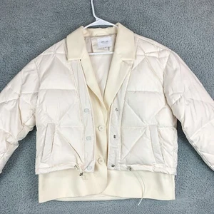 Grey Lab Jacket Womens Small Ivory Down Filled Designer Chic Boho Goose Feathers - Picture 1 of 16