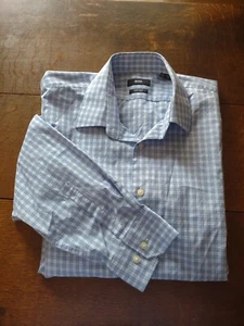 Hugo Boss Mens 2XL Blue White Plaid Reg Fit Long Sleeve Shirt -- 17 / 32-33 - Picture 1 of 4