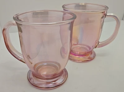 Tahari Home , Set of 2 Glass Coffee Mugs w/ Beautiful Translucent Pearlized Pink