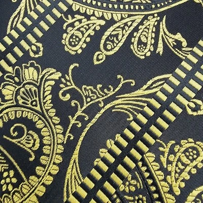 Marca Q Corbata 60x3.5 Bolsillo Cuadrado Paisley Floral Negro Dorado Aniversario Foto 1 de 4