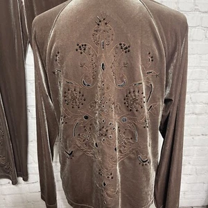 Vtg Coldwater Creek Embellished Velour Track Suit Size L- Stunning’ Brown - Picture 1 of 7
