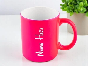 Personalised Engraved Mug With Name 11oz Durham Mug Fluorescent Pink - Picture 1 of 2