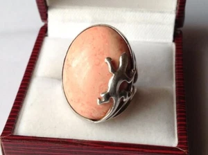 Sterling Silver 925 Ring with Lizard Motif and Coral Inlay - 9.09 grams - Picture 1 of 8