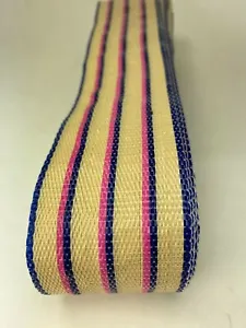 Lawn chair webbing, 72ft new, tan stripes with pink accent 2 1/4in wide    - Picture 1 of 3