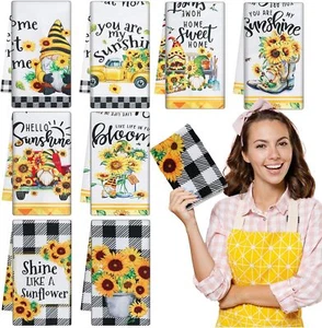 8Pcs Sunflower Kitchen Towels Absorbent Kitchen Dish Towels Kitchen Reusable - Picture 1 of 7