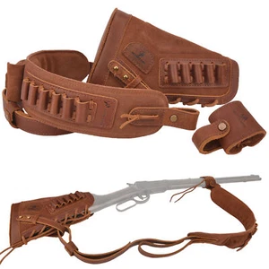 1 Set Leather Buttstock No Drill Shell Holder with Gun Sling Right / Left Handed - Picture 1 of 34