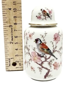 4” Mini Ginger Jar Bud Vase Portugal Cherry Blossom Avian Bird T25 - Picture 1 of 9