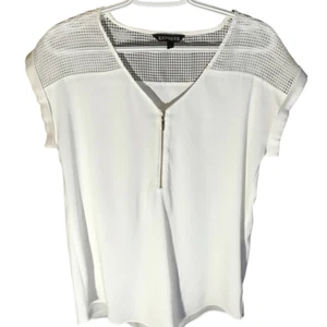 Blusa Top Express Talla Mediana Manga Corta Crema Cremallera Detalle Casual Carrera (Z - Imagen 1 de 4