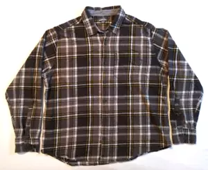 Eddie Bauer Men Gray Yellow Heavy Flannel Button Classic Plaid Size 2XL XXL - Picture 1 of 17