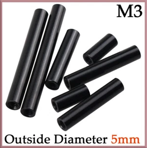 M3 Bright Black Aluminum Column Round Threaded Sleeve Stud Standoff Nut OD 5mm - Picture 1 of 8