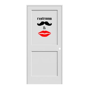 RESTROOM VINYL DECAL WITH MUSTACHE AND LIPS FOR BATHROOM DOOR 9" W x 12"T - Picture 1 of 1