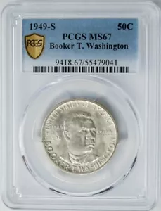 1949-S Booker T Washington Half 50c MS67 PCGS Secure 949569-17 - Picture 1 of 4
