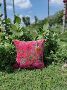 Pink Velvet bird JAYPURI Cushion Pillow Throw Ethnic Indian Handmade Cover 1PC - Picture 1 of 4