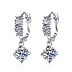 6.5mm D Color Moissanite Drop Earrings for Girls 925 Sterling Silver Pass Tester - Picture 1 of 9