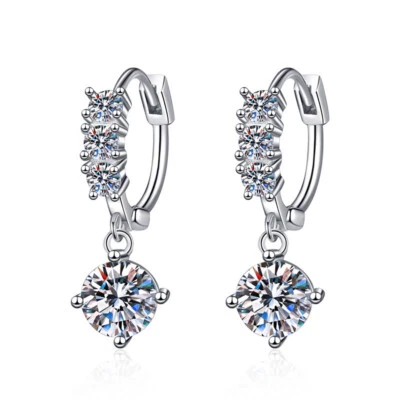 6.5mm D Color Moissanite Drop Earrings for Girls 925 Sterling Silver Pass Tester - Image 1 of 4