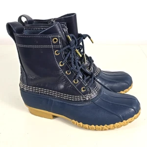 Vintage USA Made LL Bean Boots Womens Blue Leather Ankle Rubber Rain Boots Sz 8 - Picture 1 of 7