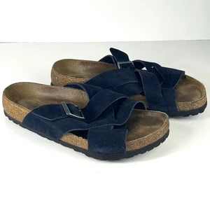 Birkenstock Lugano Sandals Suede Leather Size 37 Soft Footbed Midnight Blue - Picture 1 of 16