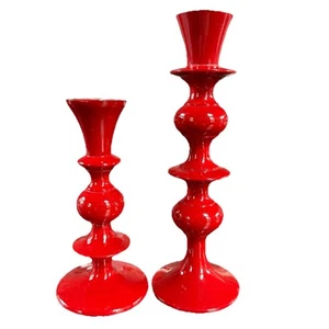 Crate and Barrel Red Metal Candle holder Lot Of 2 EUC - Picture 1 of 5