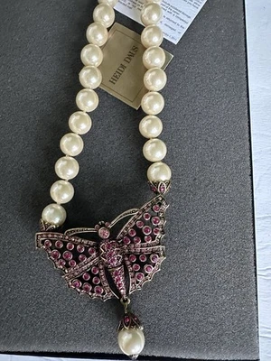 Бабочка ожерелье новый с ярлыками (коробка) Heidi Daus винтажный бабочка и жемчуг - Изображение 1 из 3