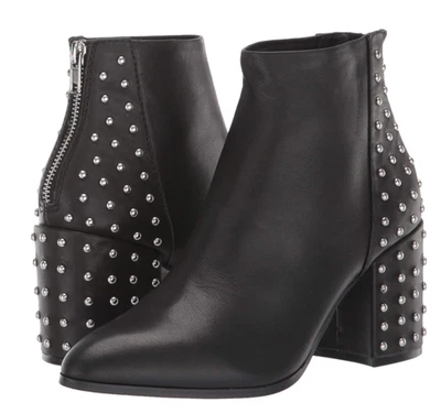 Botas de tornozelo Steve Madden Jillian couro cravejado 8 biqueira pontiaguda preta JILL0751 - Imagem 1 de 4