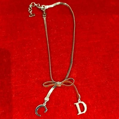 Christian Dior CD Charm Choker Bow Necklace Gold Plated Vintage 44.5cm - Image 1 of 4