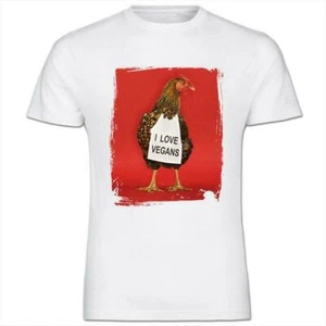 Huhn mit Zeichen I Love Vegans Herren T-Shirt Baumwolle - Bild 1 von 2