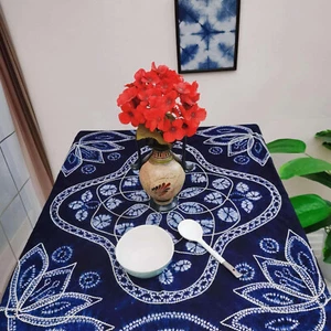 Mandala Lotus Shibori Tischdecke, Krawatte gefärbt Baumwolle Wandteppich, Handstickerei - Bild 1 von 11