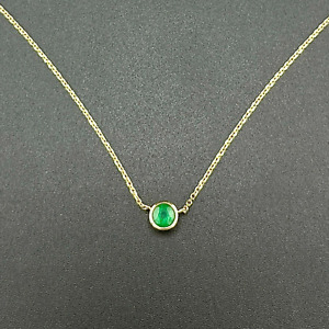 0.40CT ROUND EMERALD SOLITAIRE PENDANT NECKLACE 14K YELLOW GOLD 16.5"
