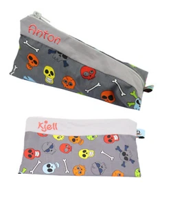 Federmäppchen Totenkopf mit Name Mäppchen Brillenetui Schlampermäppchen Neu - Bild 1 von 7