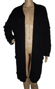 Simply Couture Cardigan Sweater Womens Large Long Black Open Front Midi popcorn - Picture 1 of 12