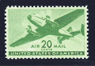 U.S. STAMP #C29   --- 20c TRANSPORT PLANE AIRMAIL— XF-SUPERB  -MINT -GRADED 95  - Image 1 of 2