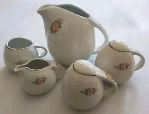 Vntg (5) Hall's Küchengeschirr Teekanne ~ Milchkännchen ~ Zucker ~ Salzpfeffer * rosaweiß #658 - Bild 1 von 15