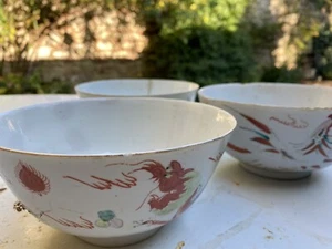 Rare 3 Grands Bols Porcelaine de Chine aux Dragons Signés XIXème diam 16,5cm - Imagen 1 de 12