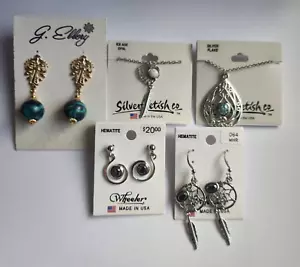 Necklace Earring 5 Piece Lot 2 Necklaces Pendants 3 Earrings Jasper Ice Age Opal - Picture 1 of 14