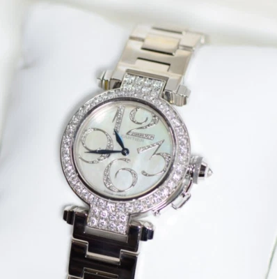 Pasha Cartier WJ12320G 32mm Watch 18k White Gold & Diamonds Box & Papers - Image 1 of 4