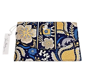 Vera Bradley Ellie Azul Cupón Organizador Billetera Retirada Azul Marino Amarillo Patrón NUEVO - Imagen 1 de 8