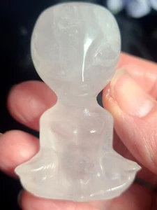 2.3" 60g  Blush Quartz Meditating Alien Crystal Carving Figure - Star being  UFO - Picture 1 of 12