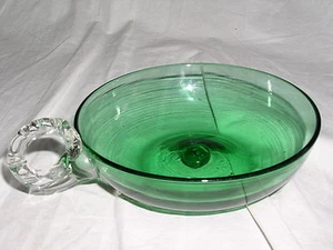 Vintage Green Glass Handled Nappy Bowl - Picture 1 of 3