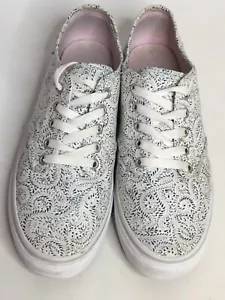 Low Top Vans Lace Up Fabric Sneaker Shoe Blue Grey White Women 9 - Picture 1 of 8