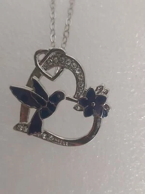 Colibrí Azul Plateado Blanco Aleación K Forma de Corazón Colgante Collar Joya Foto 1 de 4
