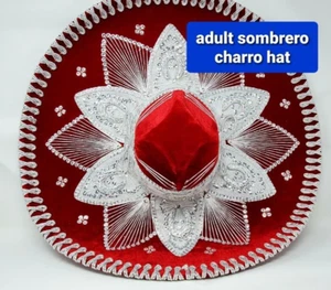 Burgundy with silver adult  HAT  MEXICAN MARIACHI CHARRO , SOMBRERO - Picture 1 of 15