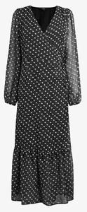 Ladies Next Monochrome Polka Dots Chiffon Wrap Midi Tiered Dress UK 8-20 - Picture 1 of 11
