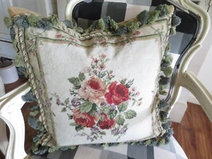 Cuscino punto ago vintage stile Aubusson FRENCH COUNTRY inglese ROSE GARDEN - Foto 1 di 15