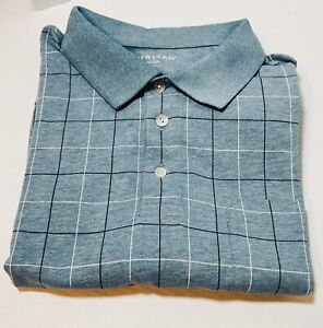 Puritan Men's Blue Plaid Polo Shirt Short Sleeve Size Large 42/44