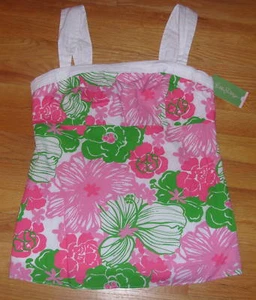 Nuevo con etiquetas Lilly Pulitzer Meri Top Bollos de Playa Blanco Rosa Verde Talla 2, 6 $158 ¡60% de descuento!¡! - Imagen 1 de 4