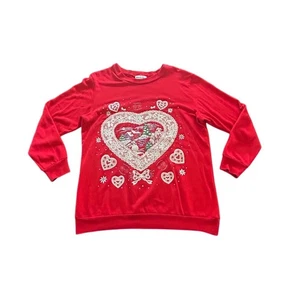 Suéter de Navidad Jenna Lane Vintage Sudadera Roja Corazones Encaje Para Mujer Talla XL - Imagen 1 de 8