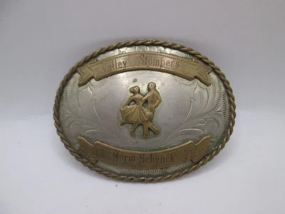 Vtg Valley Stampers Square Dance Belt Buckle, 1973 N Schenk, Nickel Silver - Image 1 of 4