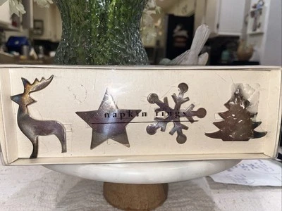PIER 1 IMPORTS Set of4 Silver Plated Napkin Rings/Holders New Original Box India - Image 1 of 4
