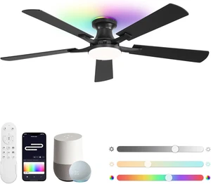 ZMISHIBO 52 Inch Smart Ceiling Fans with RGB Lights, Low Profile Flush Mount Cei - Picture 1 of 12